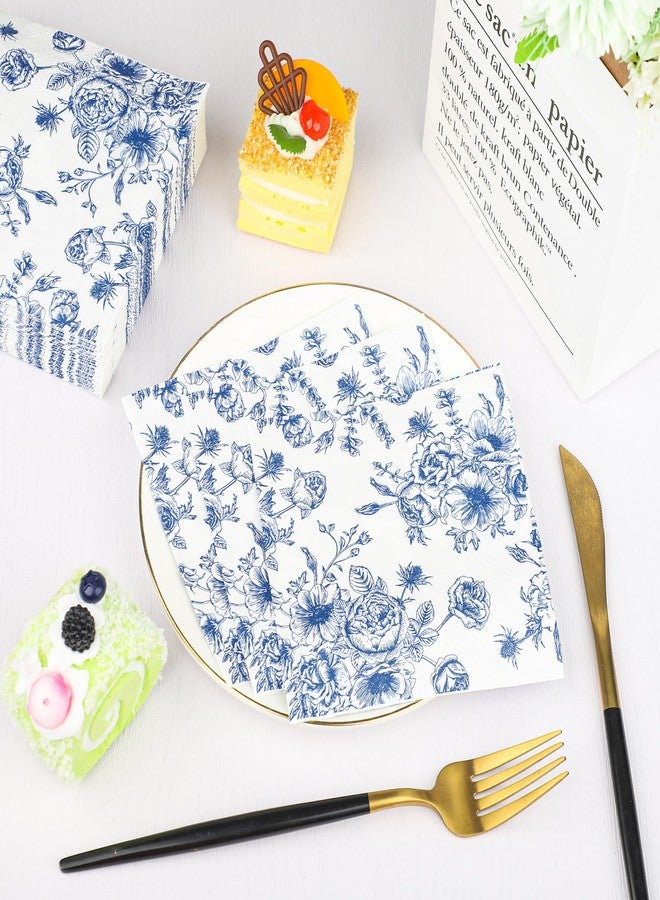 peony man 50 PCS Blue Floral Cocktail Napkins Blue and White Flower Paper Napkins 3-Ply Disposable Flowers Beverage Napkin for Wedding Bridal Shower Birthday Baby Shower Party Supplies, 5 x 5 Inch - Image 4